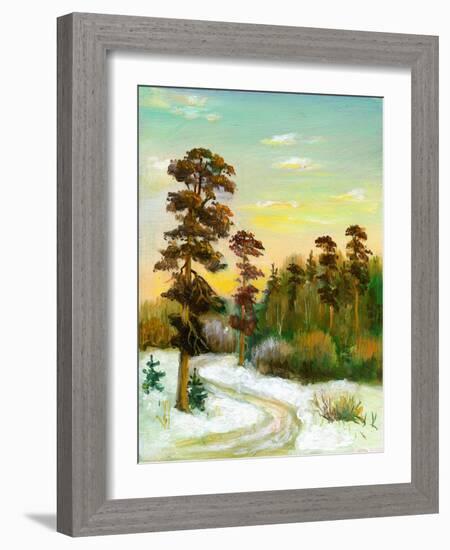 Landscape With Road To Winter Wood-balaikin2009-Framed Art Print