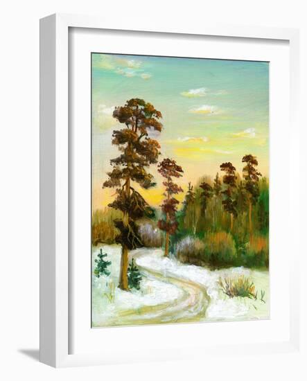 Landscape With Road To Winter Wood-balaikin2009-Framed Art Print