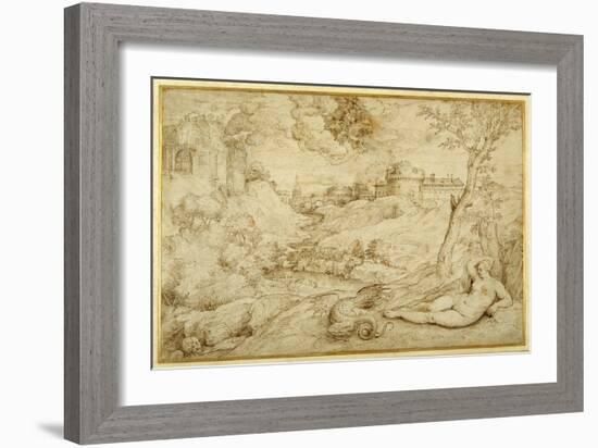 Landscape with Roger and Angelica, from 'Orlando Furioso', X, after Titian-Domenico Campagnola-Framed Giclee Print