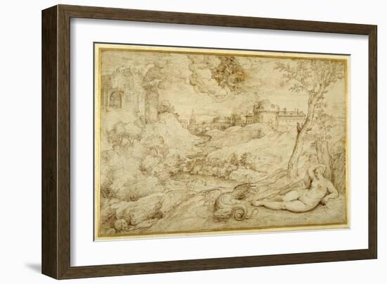 Landscape with Roger and Angelica, from 'Orlando Furioso', X, after Titian-Domenico Campagnola-Framed Giclee Print