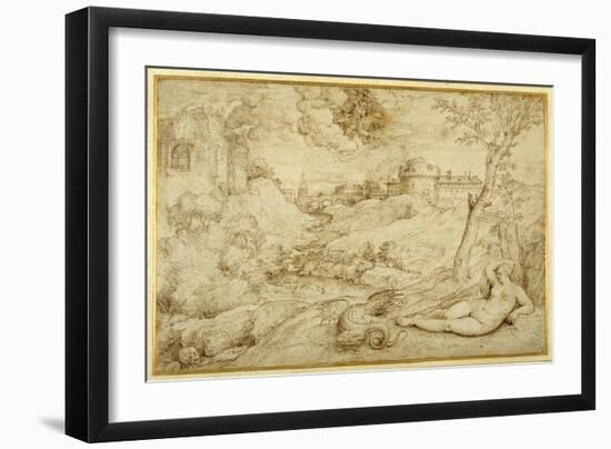 Landscape with Roger and Angelica, from 'Orlando Furioso', X, after Titian-Domenico Campagnola-Framed Giclee Print