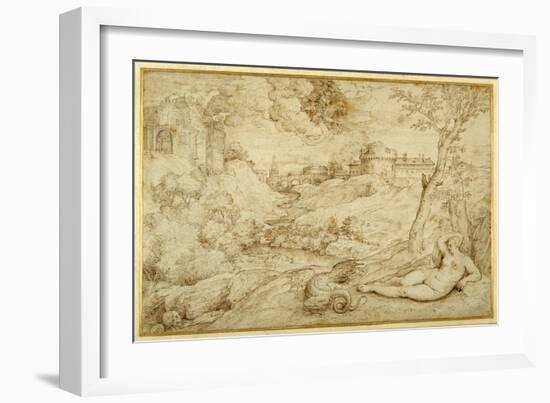 Landscape with Roger and Angelica, from 'Orlando Furioso', X, after Titian-Domenico Campagnola-Framed Giclee Print