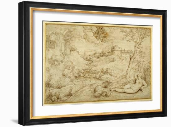 Landscape with Roger and Angelica, from 'Orlando Furioso', X, after Titian-Domenico Campagnola-Framed Giclee Print