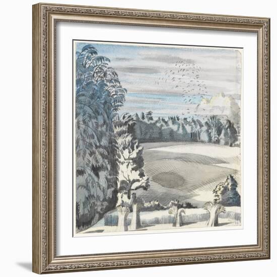 Landscape with Rooks, C.1913-14 (Black Chalk & W/C on Paper)-Paul Nash-Framed Giclee Print