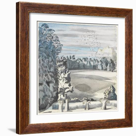 Landscape with Rooks, C.1913-14 (Black Chalk & W/C on Paper)-Paul Nash-Framed Giclee Print