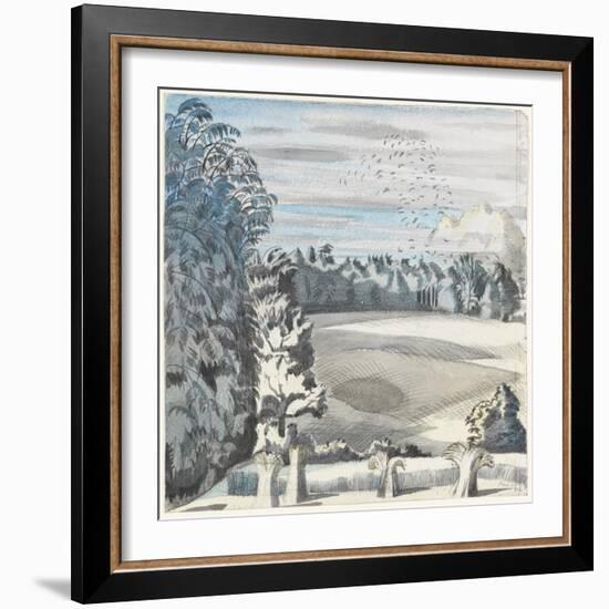 Landscape with Rooks, C.1913-14 (Black Chalk & W/C on Paper)-Paul Nash-Framed Giclee Print