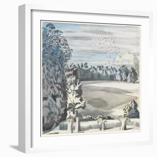 Landscape with Rooks, C.1913-14 (Black Chalk & W/C on Paper)-Paul Nash-Framed Giclee Print