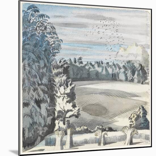 Landscape with Rooks, C.1913-14 (Black Chalk & W/C on Paper)-Paul Nash-Mounted Giclee Print