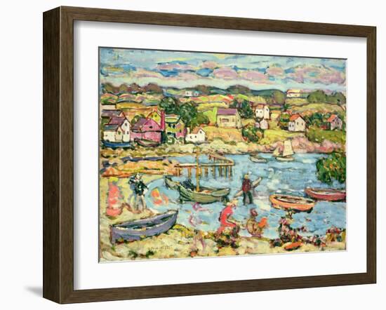 Landscape with Rowboats 1916-18 (Oil on Canvas)-Maurice Brazil Prendergast-Framed Giclee Print