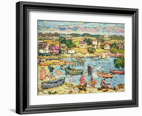 Landscape with Rowboats 1916-18 (Oil on Canvas)-Maurice Brazil Prendergast-Framed Giclee Print