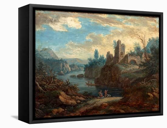 Landscape with Ruins and Fishermen (B/C on Paper)-Paul Sandby-Framed Premier Image Canvas