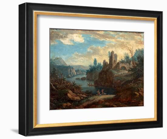 Landscape with Ruins and Fishermen (B/C on Paper)-Paul Sandby-Framed Giclee Print