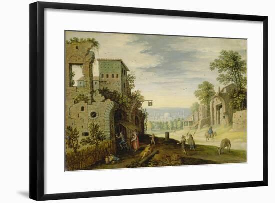 Landscape with Ruins and View of a Town, Ca. 1620-Marten Ryckaert-Framed Giclee Print