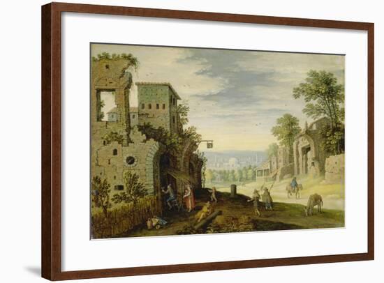 Landscape with Ruins and View of a Town, Ca. 1620-Marten Ryckaert-Framed Giclee Print