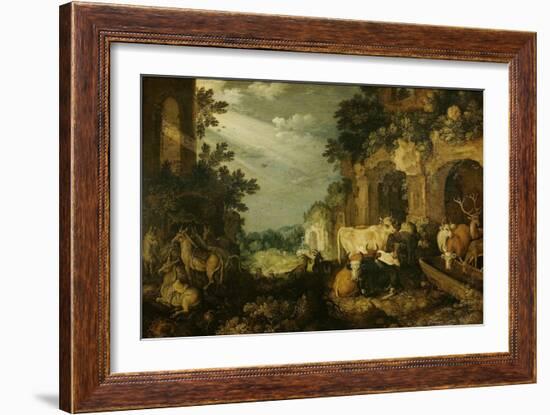 Landscape with Ruins, Cattle and Deer-Roelant Savery-Framed Art Print