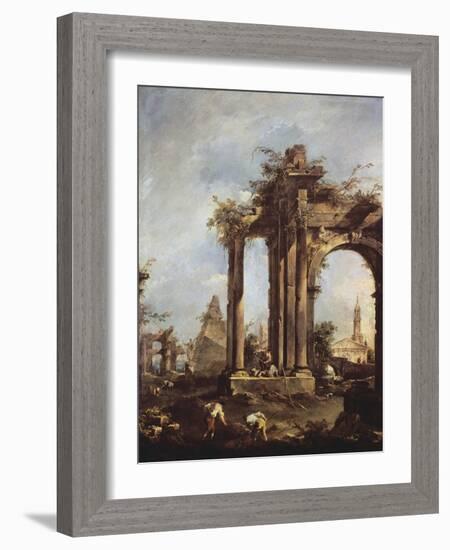 Landscape with Ruins-Francesco Guardi-Framed Giclee Print