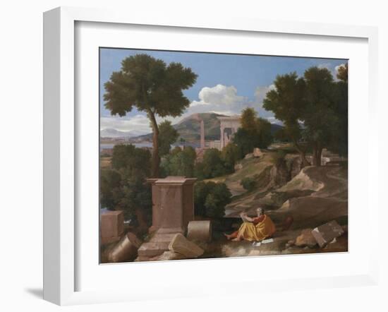 Landscape with Saint John on Patmos, 1640-Nicolas Poussin-Framed Giclee Print