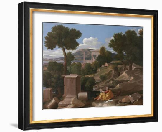 Landscape with Saint John on Patmos, 1640-Nicolas Poussin-Framed Giclee Print