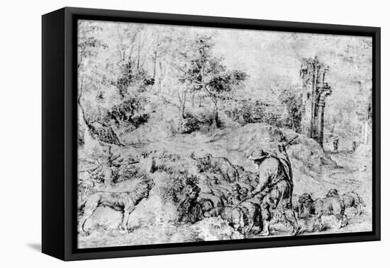 Landscape with Shepherd and Flock, C1520-Titian (Tiziano Vecelli)-Framed Premier Image Canvas