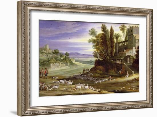 Landscape with Shepherds and the Supper at Emmaus-Marten Ryckaert-Framed Giclee Print