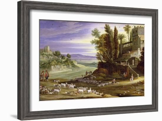 Landscape with Shepherds and the Supper at Emmaus-Marten Ryckaert-Framed Giclee Print