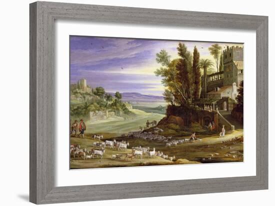 Landscape with Shepherds and the Supper at Emmaus-Marten Ryckaert-Framed Giclee Print