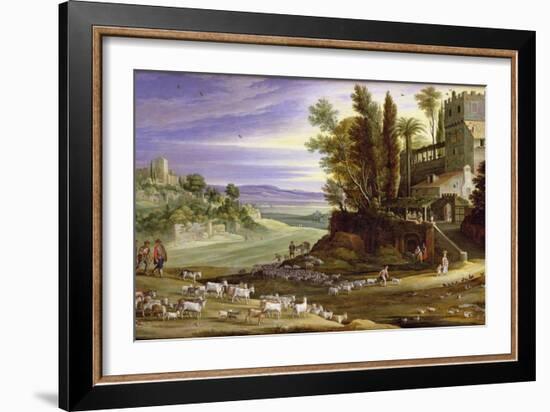 Landscape with Shepherds and the Supper at Emmaus-Marten Ryckaert-Framed Giclee Print