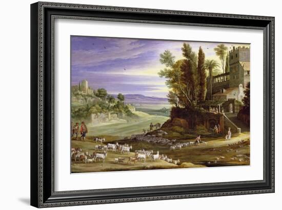 Landscape with Shepherds and the Supper at Emmaus-Marten Ryckaert-Framed Giclee Print