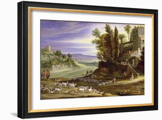 Landscape with Shepherds and the Supper at Emmaus-Marten Ryckaert-Framed Giclee Print