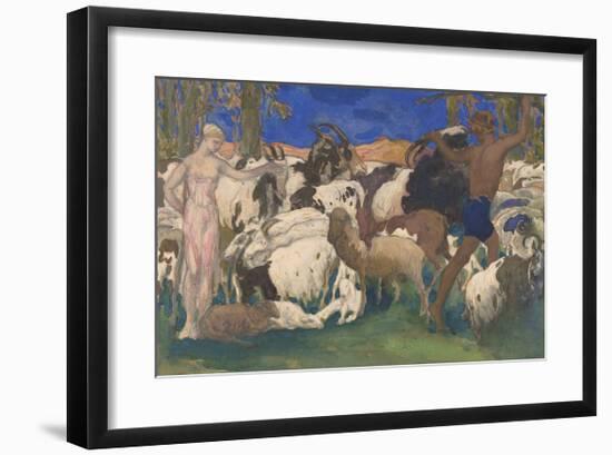 Landscape With Shepherds Daphnis And Chloé-Leon Bakst-Framed Premium Giclee Print