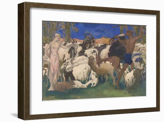 Landscape With Shepherds Daphnis And Chloé-Leon Bakst-Framed Premium Giclee Print