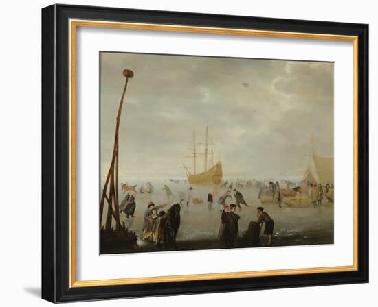 Landscape with Skaters and Sleighs-Barent Avercamp-Framed Giclee Print