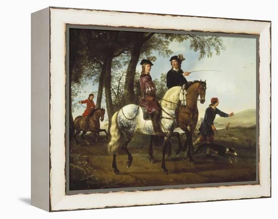 Landscape with Sportsmen Setting Out For the Hunt, c.Early 1650S-Aelbert Cuyp-Framed Premier Image Canvas