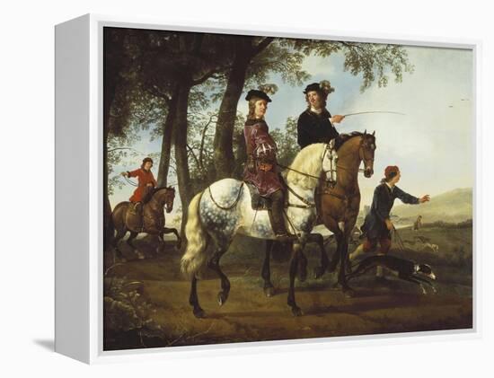 Landscape with Sportsmen Setting Out For the Hunt, c.Early 1650S-Aelbert Cuyp-Framed Premier Image Canvas