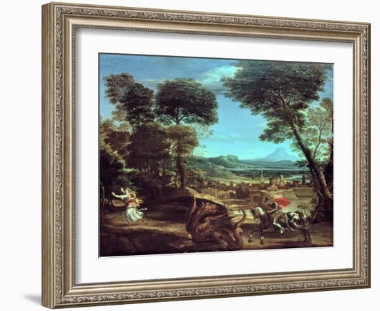 Landscape with St.George and the Dragon, circa 1610-Domenichino-Framed Giclee Print