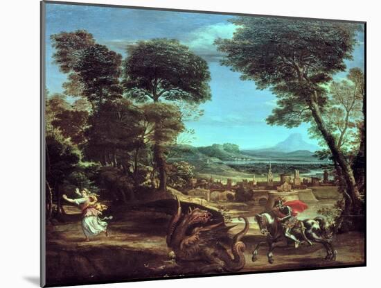 Landscape with St.George and the Dragon, circa 1610-Domenichino-Mounted Giclee Print