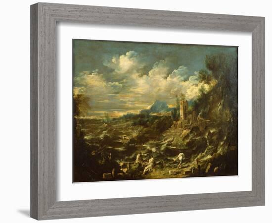 Landscape with Stormy Sea, Ca 1720-Alessandro Magnasco-Framed Giclee Print