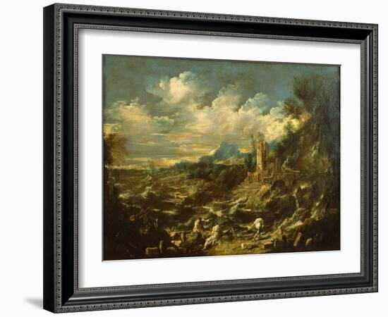 Landscape with Stormy Sea, Ca 1720-Alessandro Magnasco-Framed Giclee Print