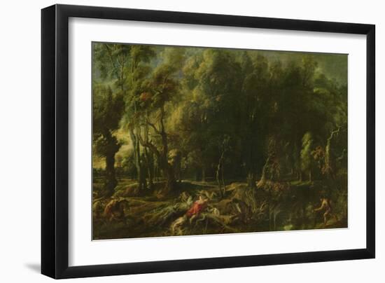 Landscape with the Hunt of the Calydonian Boar, before (Oil on Canvas)-Peter Paul Rubens-Framed Giclee Print