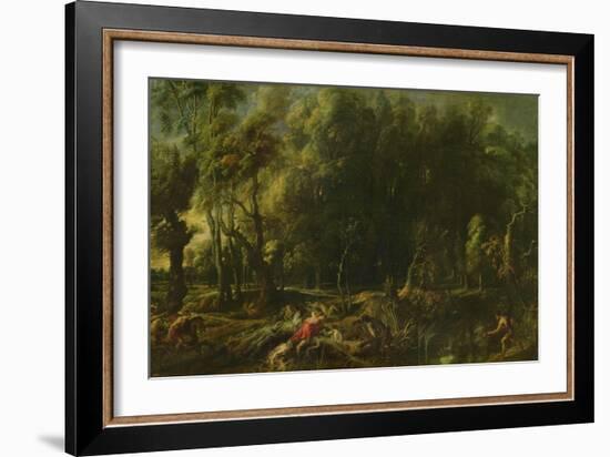 Landscape with the Hunt of the Calydonian Boar, before (Oil on Canvas)-Peter Paul Rubens-Framed Giclee Print