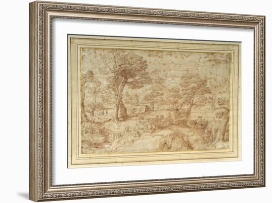 Landscape with the Rest on the Flight from Egypt, after Annibale Carracci-Annibale Carracci-Framed Giclee Print