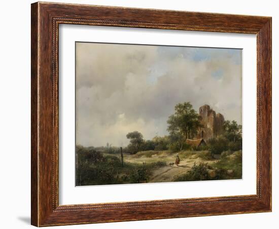 Landscape with the Ruins of Brederode Castle in Santpoort-Andreas Schelfhout-Framed Art Print