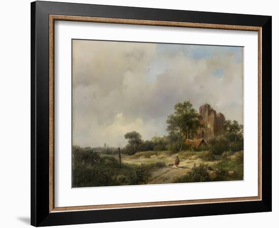 Landscape with the Ruins of Brederode Castle in Santpoort-Andreas Schelfhout-Framed Art Print