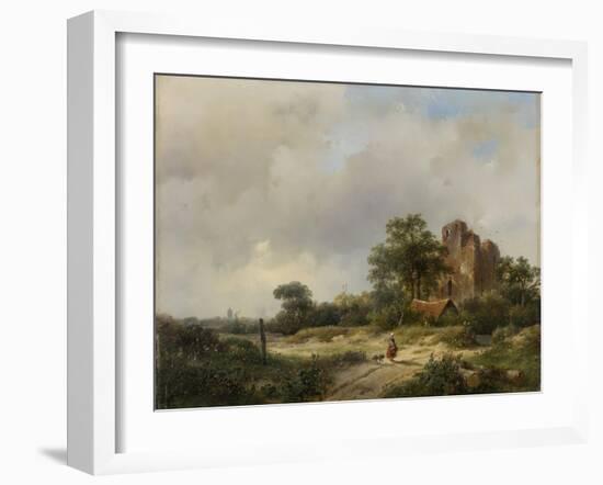 Landscape with the Ruins of Brederode Castle in Santpoort-Andreas Schelfhout-Framed Art Print