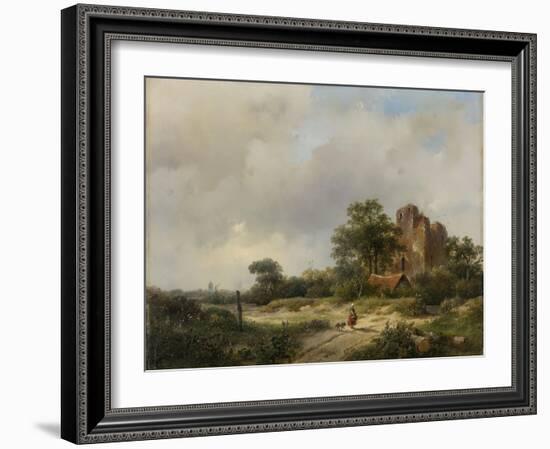 Landscape with the Ruins of Brederode Castle in Santpoort-Andreas Schelfhout-Framed Art Print