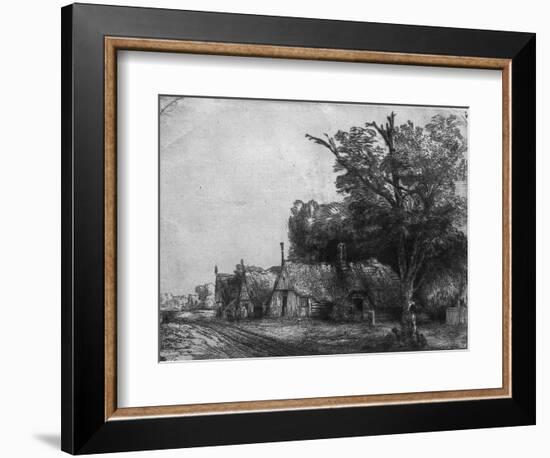 Landscape with Three Cottages, 1650-Rembrandt van Rijn-Framed Giclee Print