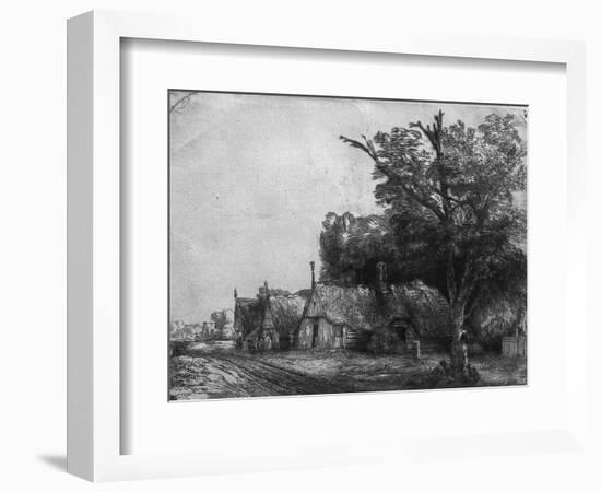 Landscape with Three Cottages, 1650-Rembrandt van Rijn-Framed Giclee Print