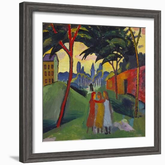 Landscape with Three Girls, 1911-Auguste Macke-Framed Giclee Print