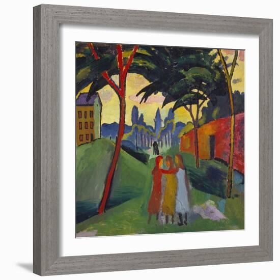 Landscape with Three Girls, 1911-Auguste Macke-Framed Giclee Print