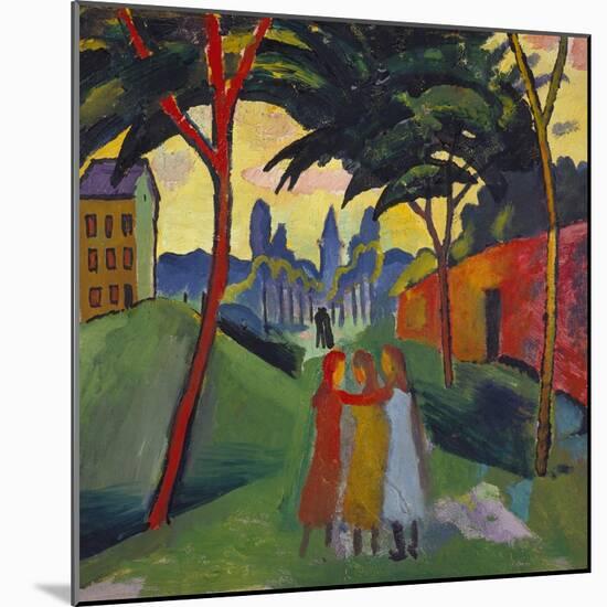 Landscape with Three Girls, 1911-Auguste Macke-Mounted Giclee Print